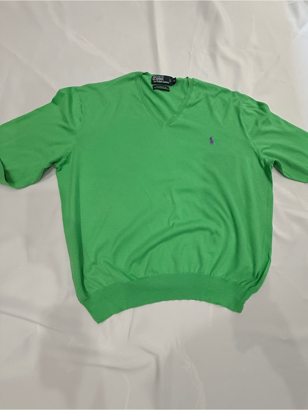 Ralph Lauren Bright Green V-Neck Sweater with Purple Pony